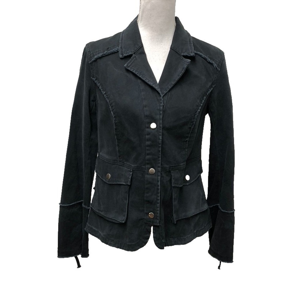 Free People Denim Jacket Womens‎ Small Black Cross Patch Goth Grunge Emo